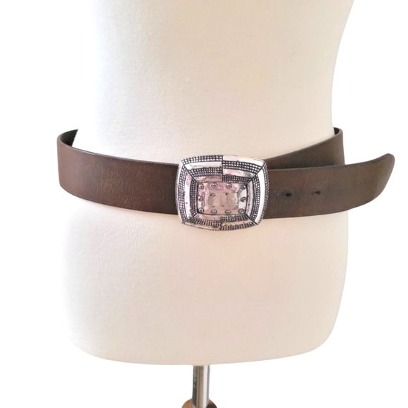 Roberto Cavalli Accessories - Roberto Cavalli - Silver‎ Distressed Buckle Brown Leather Belt